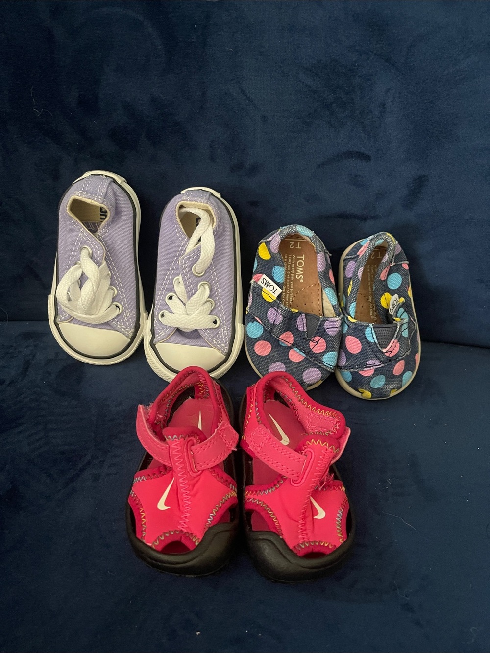 Converse Purple Canvas Baby Sneakers, Plus Red Sandals & Polka Dot Slip-Ons